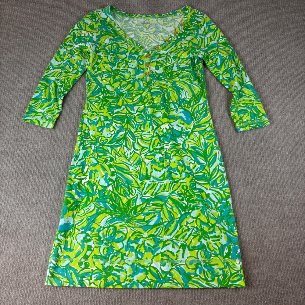 Lilly Pulitzer Green Floral Print Alessia Cotton Dress Women's Sizeβ XS EUC